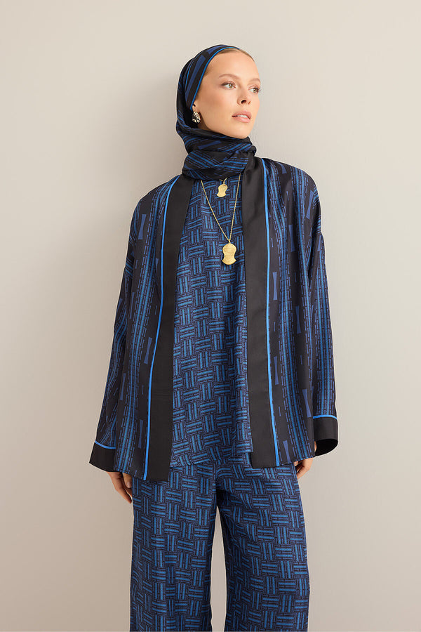 Faith Path Navy Blue Twill Silk Short Kimono