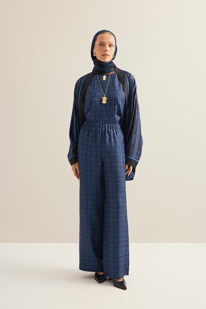 Faith Path Navy Blue Twill Silk Trousers