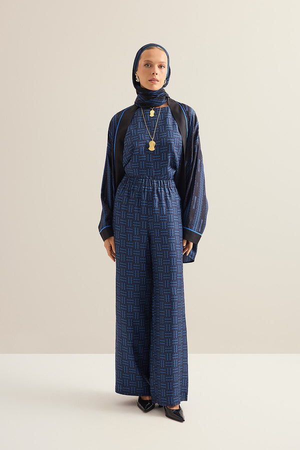 Faith Path Navy Blue Twill Silk Trousers