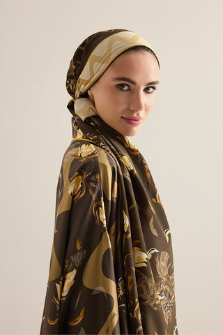 İman'ın Gülü Kahverengi Krep İpek Kimono Şalı 70x210