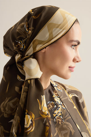 İman'ın Gülü Kahverengi Krep İpek Kimono Şalı 70x210