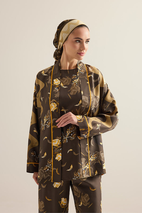 Iman's Rose Brown Twill Silk Kimono