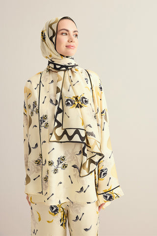İman'ın Gülü Krem Krep İpek Kimono Şalı 70x210