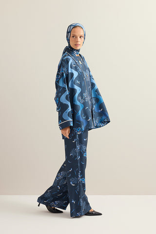 İman'ın Gülü Lacivert Tivil İpek Kimono