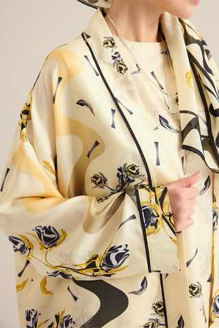 İman'ın Gülü Sarı Tivil İpek Kimono