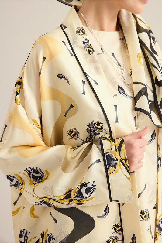 İman'ın Gülü Sarı Tivil İpek Kimono