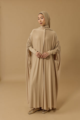 Aşka Yolculuk Bej Penye Abaya