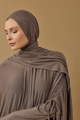 Aşka Yolculuk Koyu Gri Penye Abaya