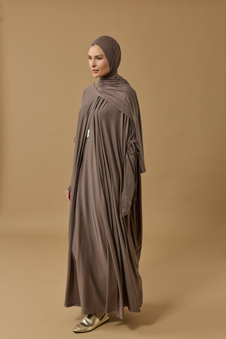 Aşka Yolculuk Koyu Gri Penye Abaya