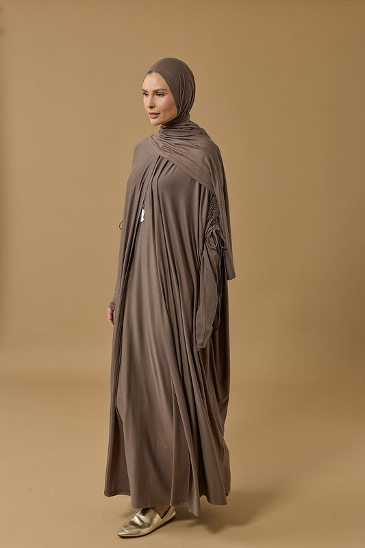Aşka Yolculuk Koyu Gri Penye Abaya