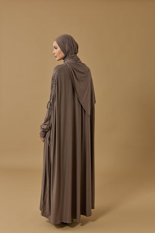 Aşka Yolculuk Koyu Gri Penye Abaya