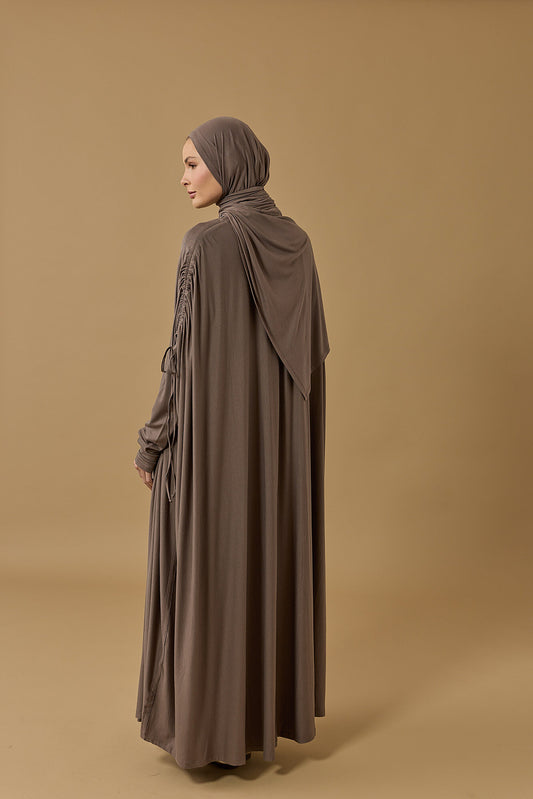 Aşka Yolculuk Koyu Gri Penye Abaya