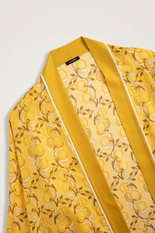 İmannoor Çiçeği Sarı Tivil İpek Kısa Kimono