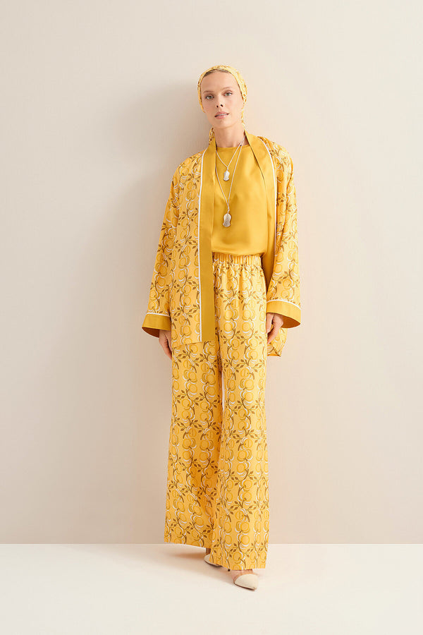 Imannoor Flower Yellow Twill Silk Trousers
