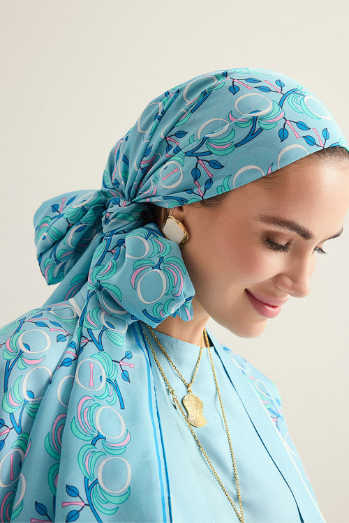 Imannoor Flower Blue Crepe Silk Scarf