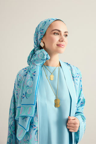 İmannoor Çiçeği Mavi Tivil İpek Kısa Kimono