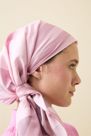 Çizgi Noor Pembe Tivil İpek Eşarp 90x90