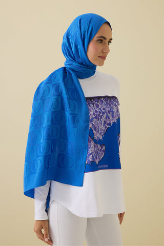 Dama Desen Mavi Naia Pamuk Şal 70x200