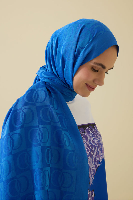 Dama Desen Mavi Naia Pamuk Şal 70x200