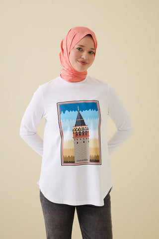 Galata Uzun Kollu Beyaz Tişört