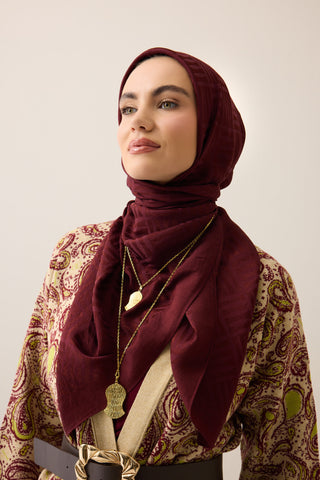 İman Kare V Bordo Naia Pamuk Eşarp 90x90