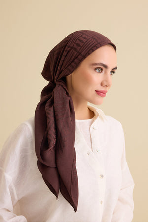 Iman Square V Brown Naia Cotton Scarf