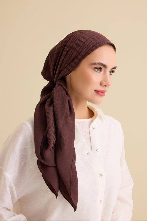 Iman Square V Brown Naia Cotton Scarf
