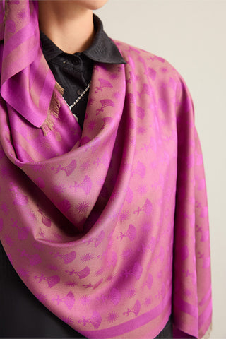 Karanfil Monogram Mor İpek Şal 70x200