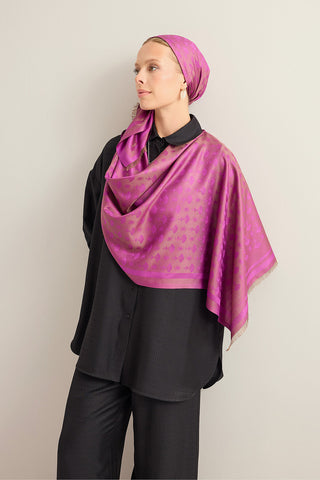 Karanfil Monogram Mor İpek Şal 70x200