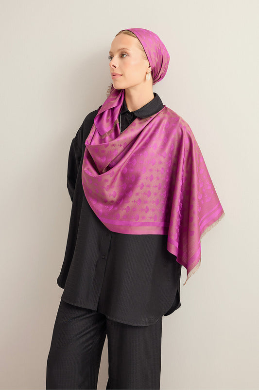 Karanfil Monogram Mor İpek Şal 70x200