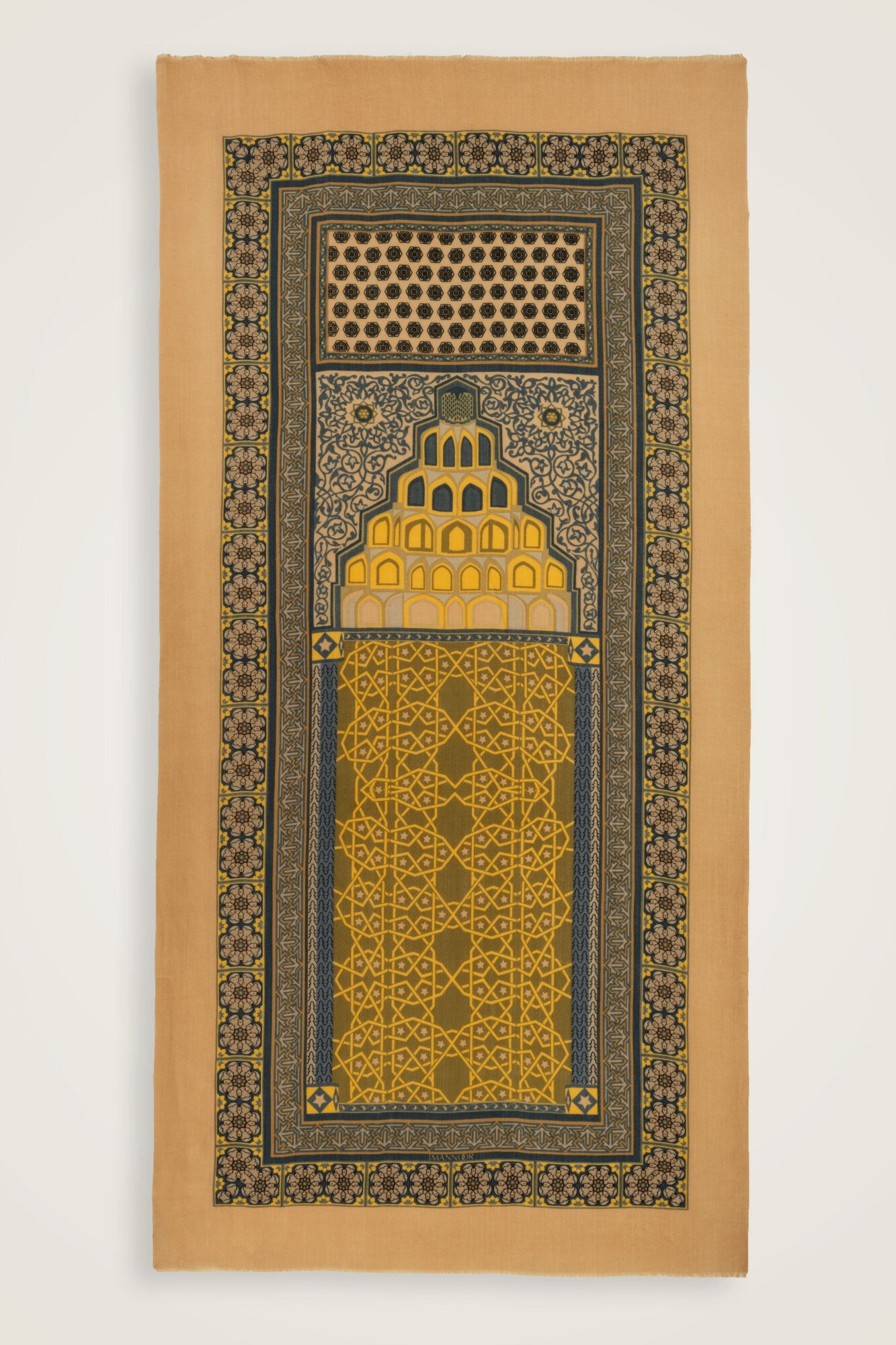 Mihrab Sarı Yün İpek Şal 100x200
