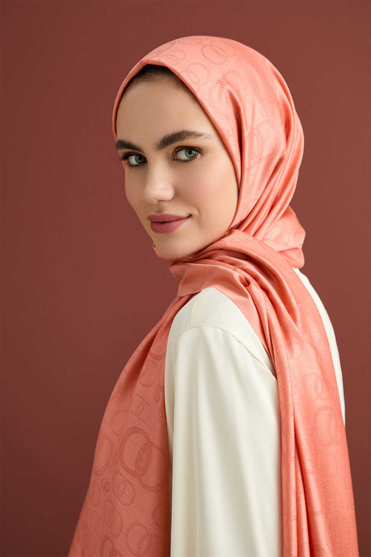 Noor Turuncu Jakarlı İpek Şal 70x200