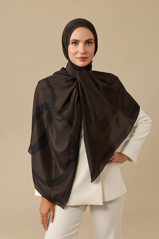 Noor Logo Kahverengi Krep İpek Şal 70x210