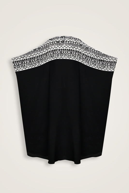 İmannoor x Rawdah Ahtapot Siyah-Beyaz Krep İpek Kaftan