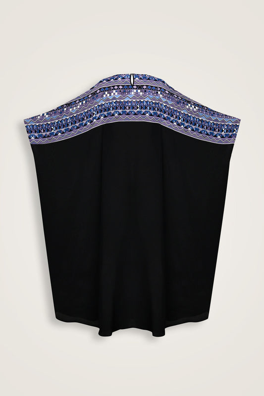 İmannoor x Rawdah Ahtapot Siyah-Saks Krep İpek Kaftan