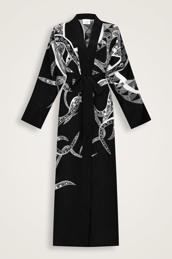 Imannoor x Rawdah Octopus Black and White Silk Kimono