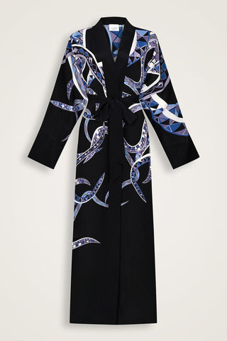 İmannoor x Rawdah Ahtapot Siyah-Saks Mavi İpek Kimono