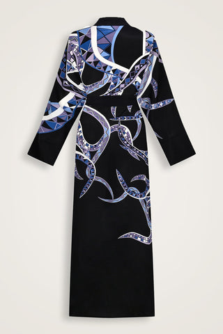 İmannoor x Rawdah Ahtapot Siyah-Saks Mavi İpek Kimono