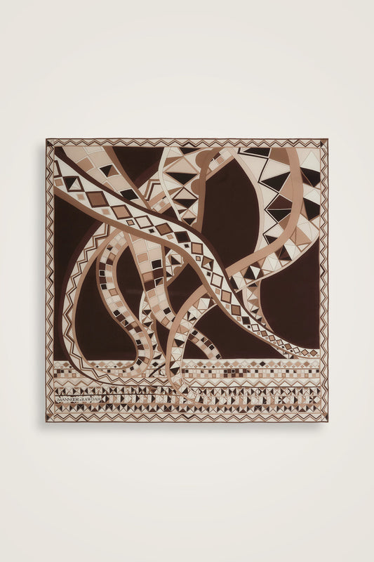 İmannoor x Rawdah Ahtapot Kahverengi İpek Büyük Eşarp 110x110