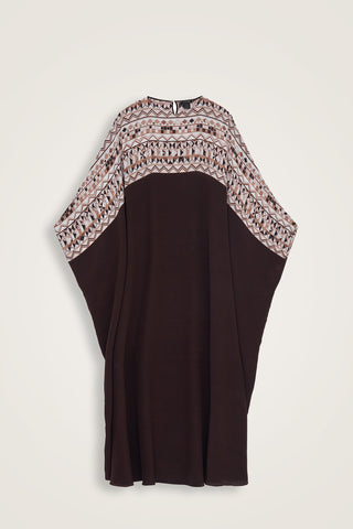 İmannoor x Rawdah Ahtapot Kahverengi Krep İpek Kaftan