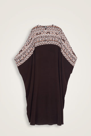 İmannoor x Rawdah Ahtapot Kahverengi Krep İpek Kaftan