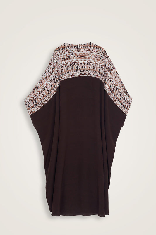 İmannoor x Rawdah Ahtapot Kahverengi Krep İpek Kaftan