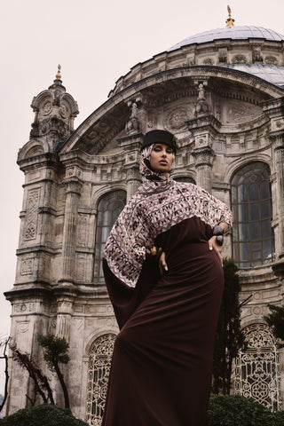 İmannoor x Rawdah Ahtapot Kahverengi Krep İpek Kaftan