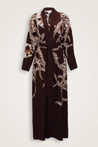 İmannoor x Rawdah Ahtapot Kahverengi Krep İpek Kimono