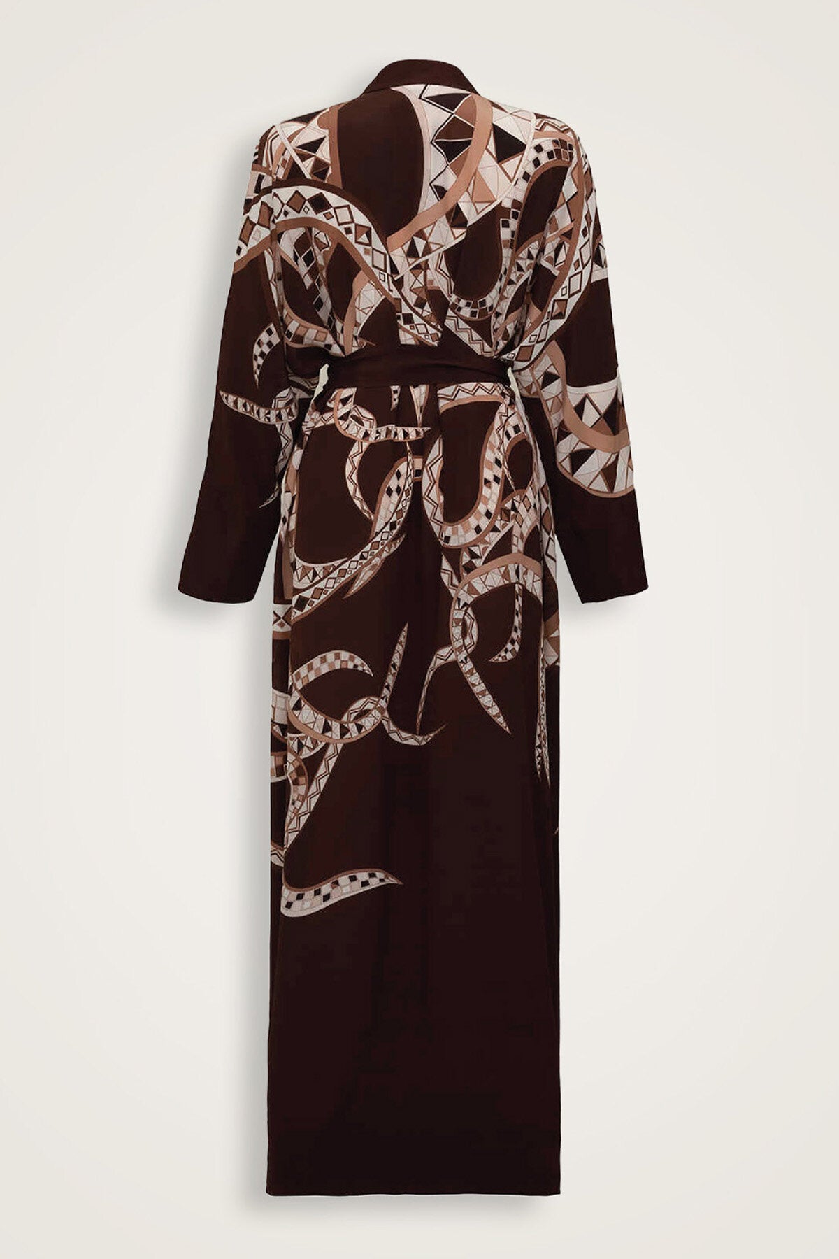 İmannoor x Rawdah Ahtapot Kahverengi Krep İpek Kimono