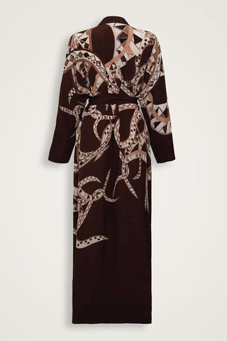 İmannoor x Rawdah Ahtapot Kahverengi Krep İpek Kimono