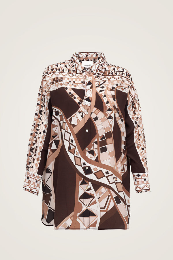 İmannoor x Rawdah Octopus Brown Silk Shirt