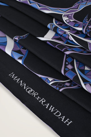 İmannoor X Rawdah Ahtapot Mavi-Mor Floş Viskon Şal 70x210