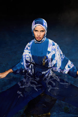 İmannoor x Rawdah Ahtapot Saks Krep İpek Kimono