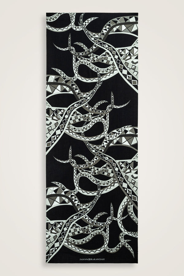 Imannoor X Rawdah Octopus Black-White Floss Viscose Shawl